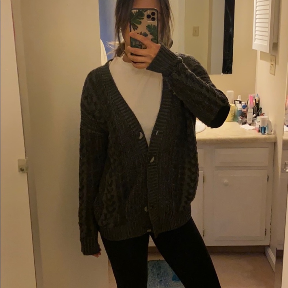 Dark Grey Cardigan with Elbow Patch